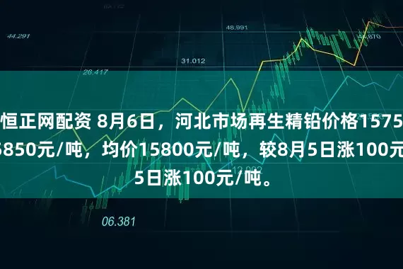 恒正网配资 8月6日，河北市场再生精铅价格15750-15850元/吨，均价15800元/吨，较8月5日涨100元/吨。